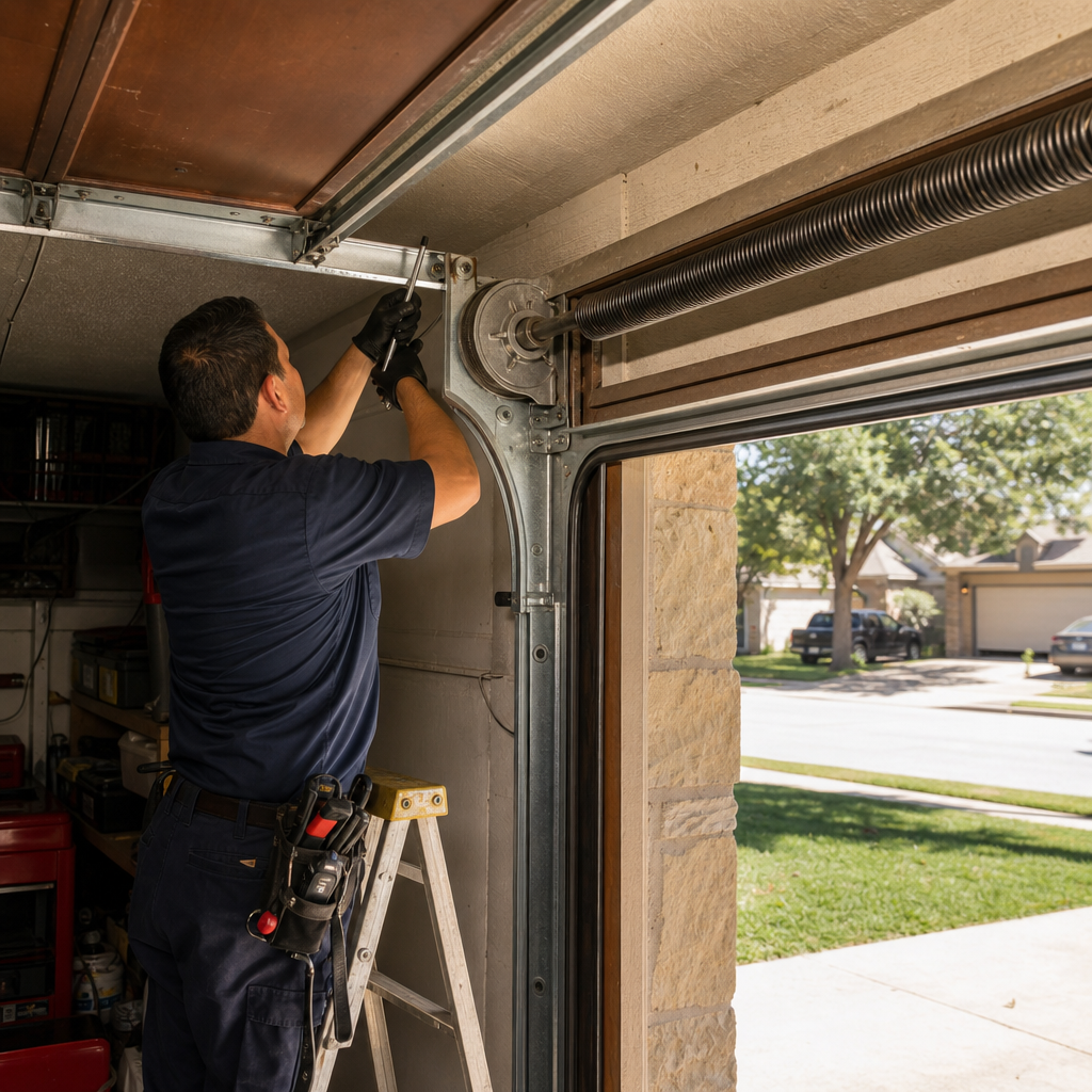 Technician performs emergency garage door spring repair in San Antonio, TX