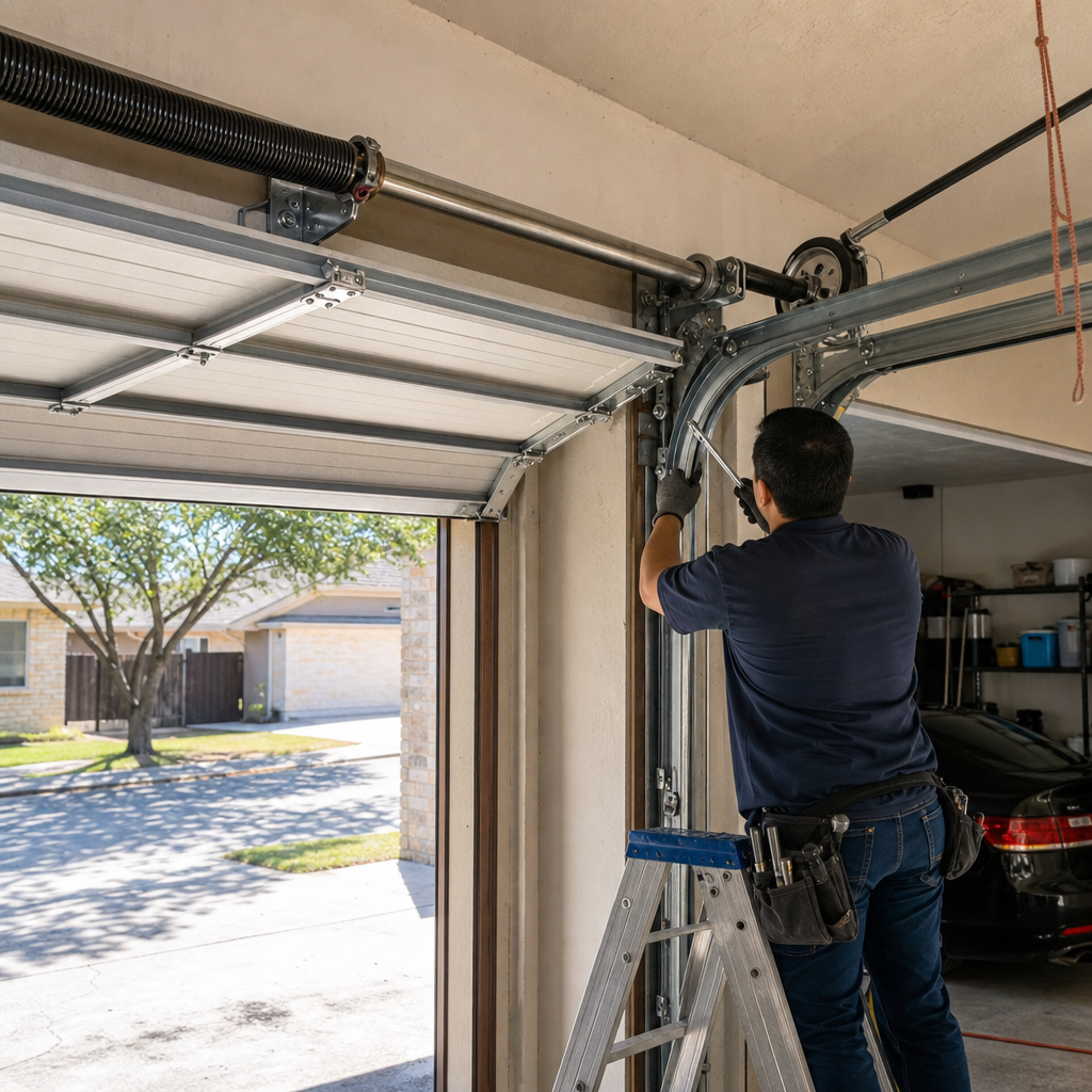 Garage door parts installation and repair by professional technician in Leon Valley, TX